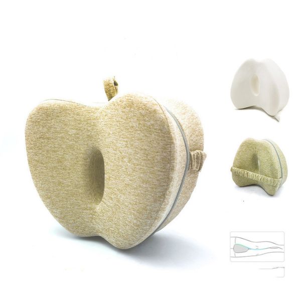 Memory Foam Knee Pillow for Hip, Back & Spine Support - Yellow