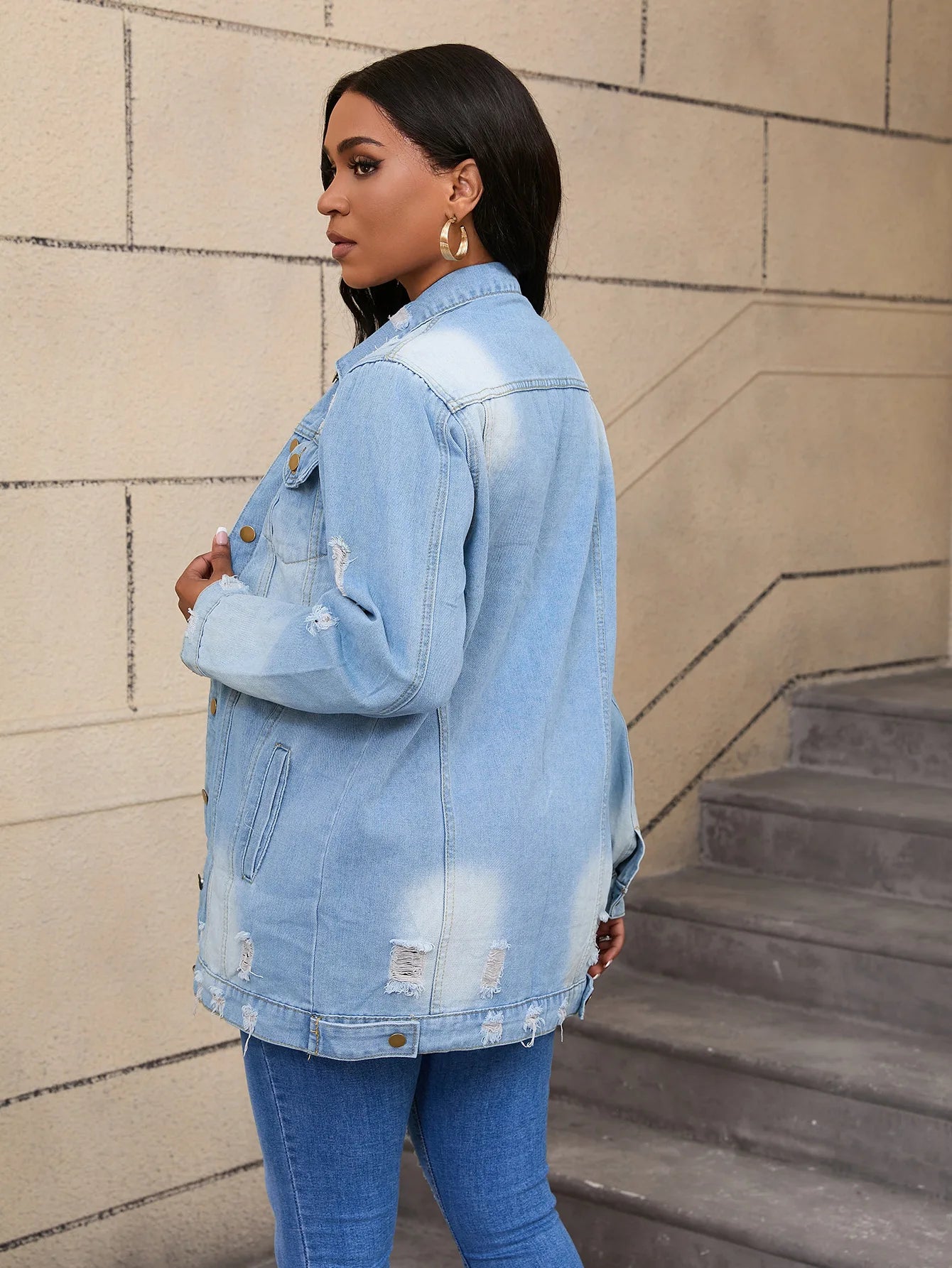 Women’s Mid-Length Denim Coat – Y2K Streetwear Style