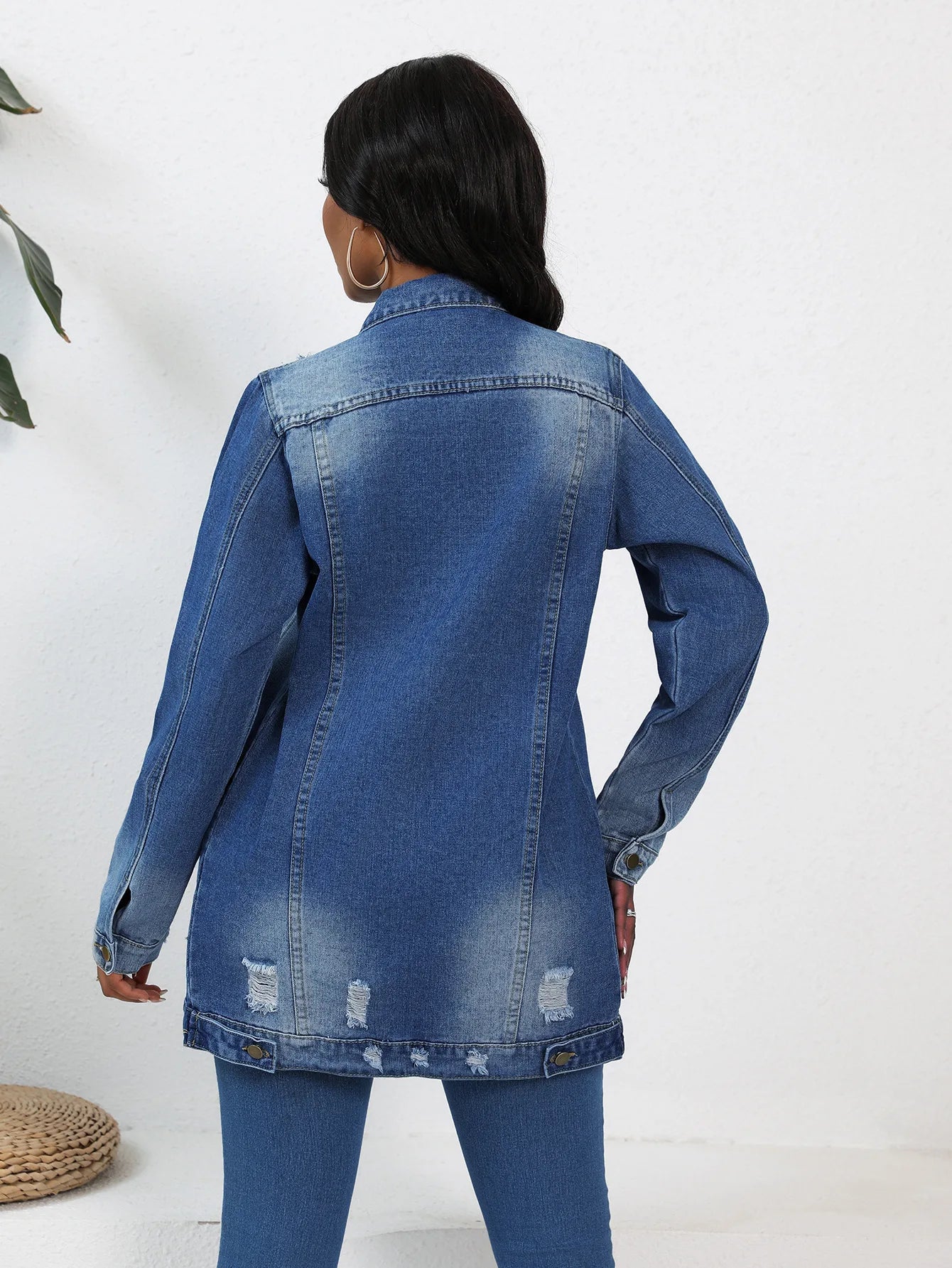 Women’s Mid-Length Denim Coat – Y2K Streetwear Style