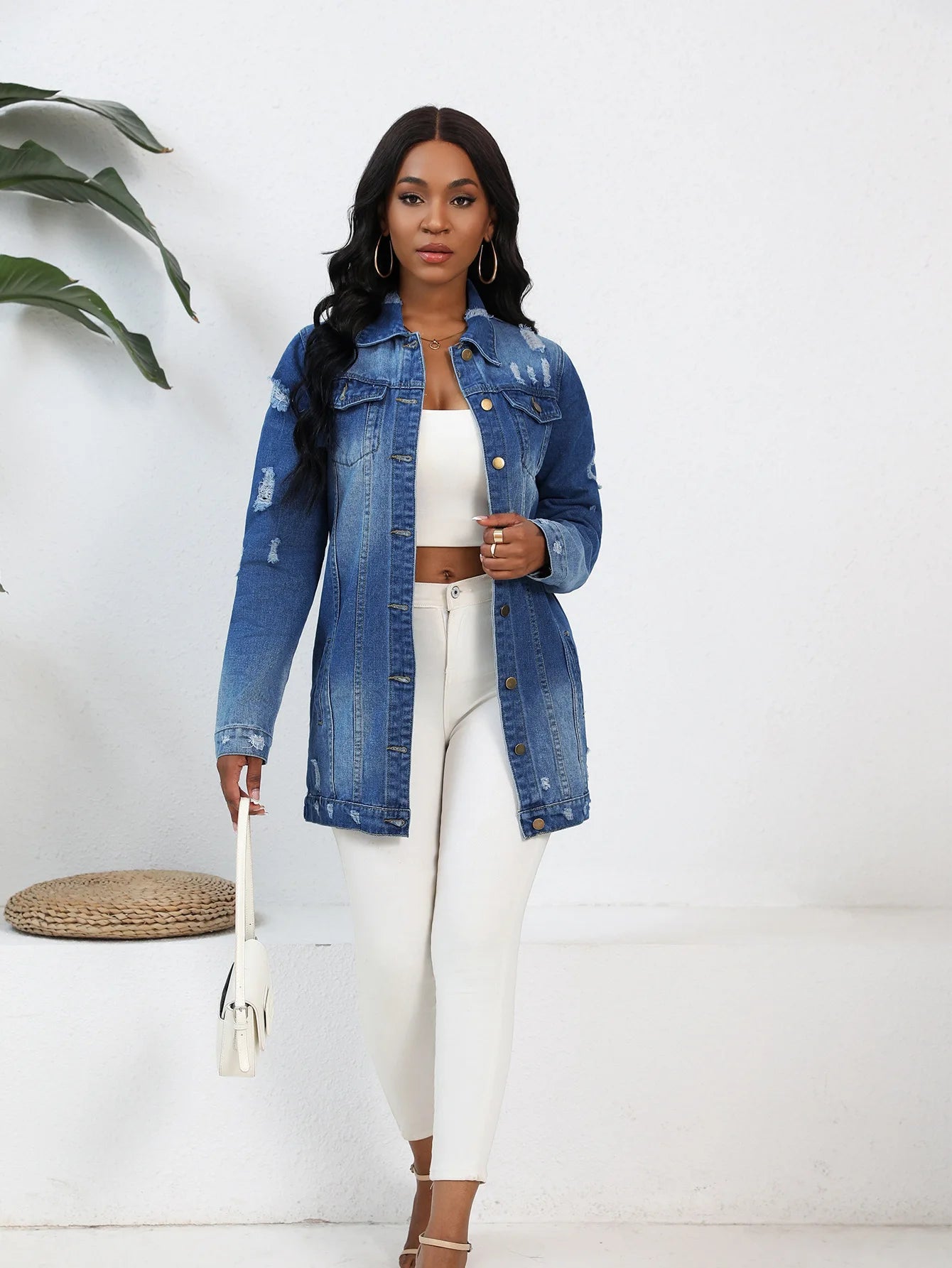 Women’s Mid-Length Denim Coat – Y2K Streetwear Style