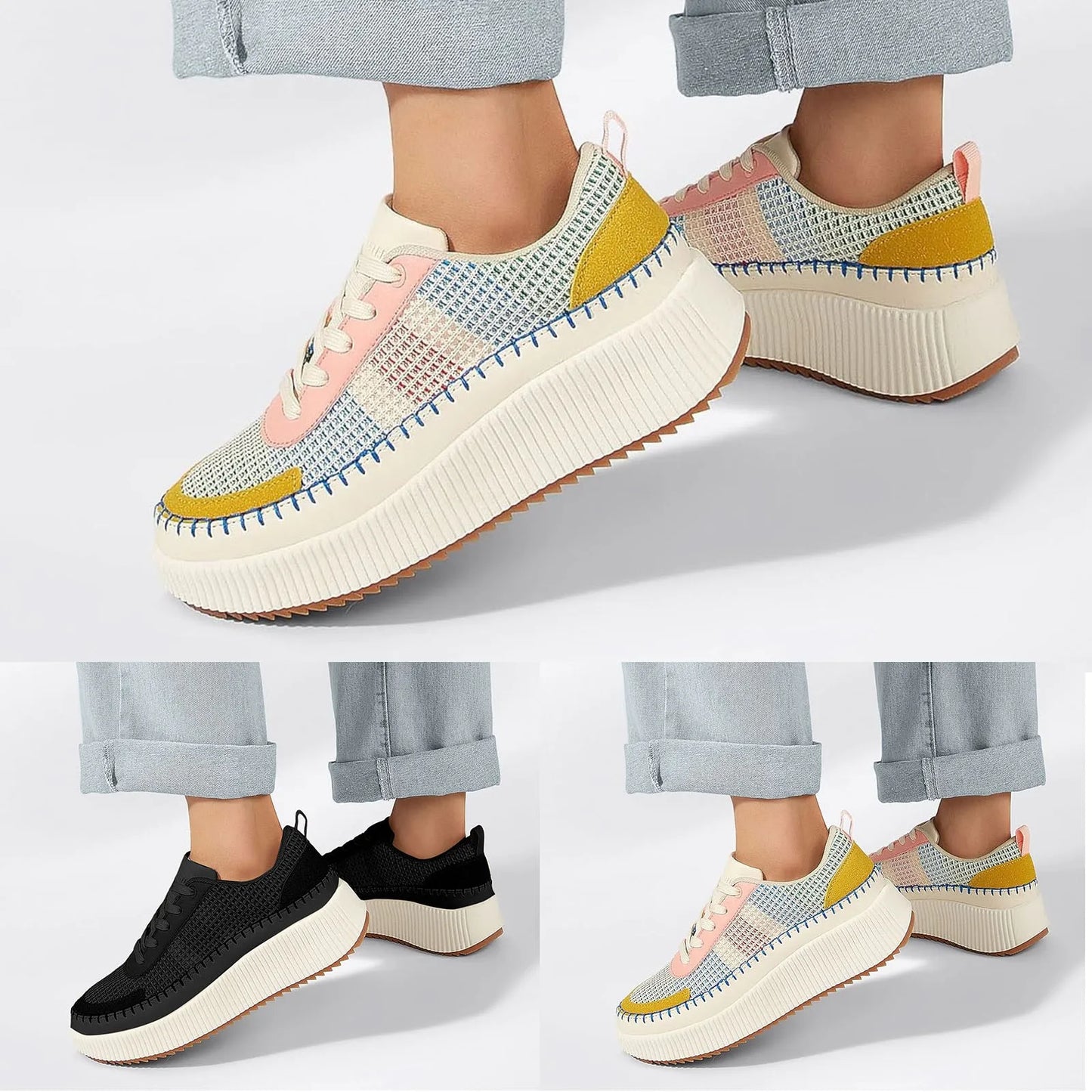 Women’s Thick-Bottom Casual Sneakers – Breathable, Stylish & Waterproof