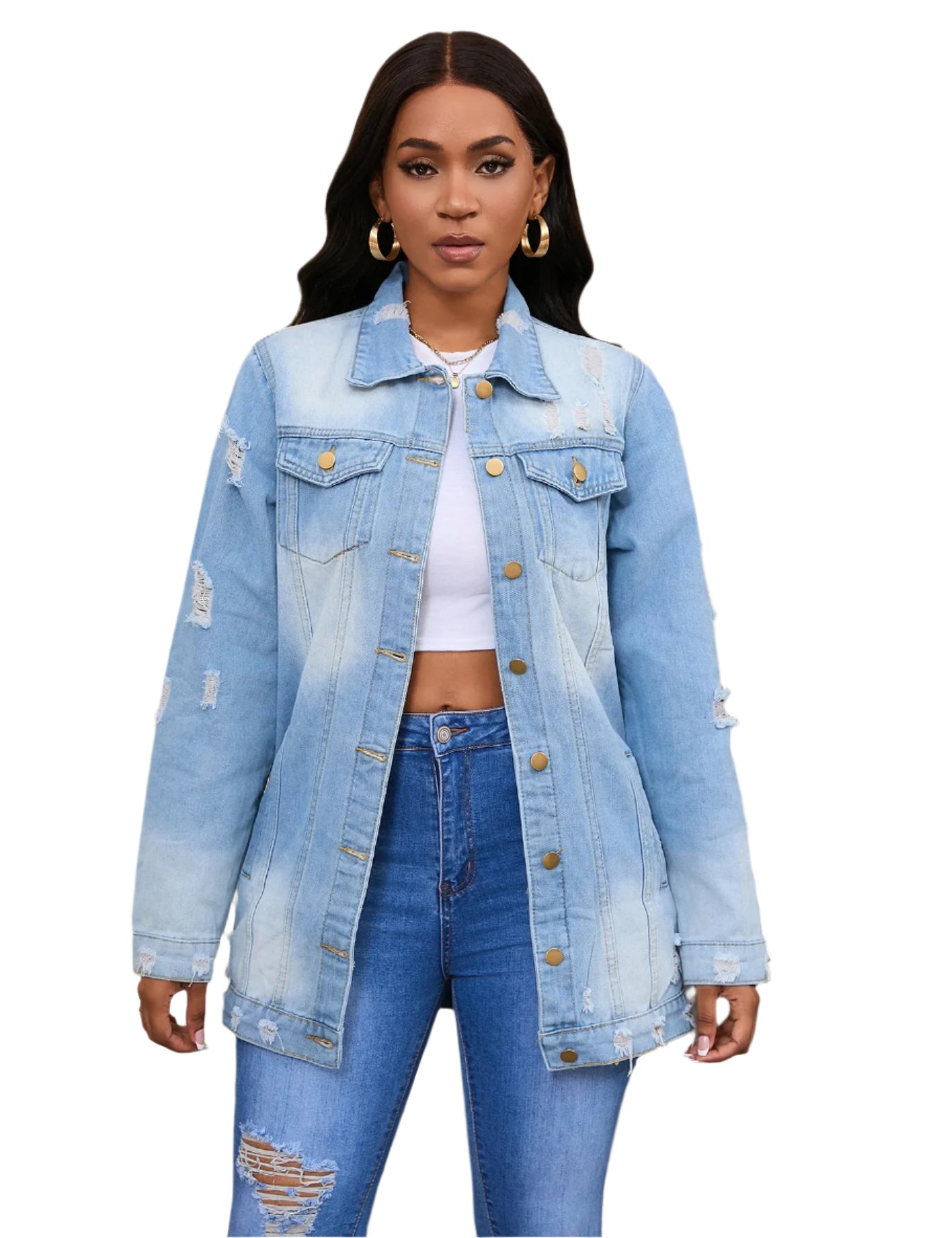 Women’s Mid-Length Denim Coat – Y2K Streetwear Style