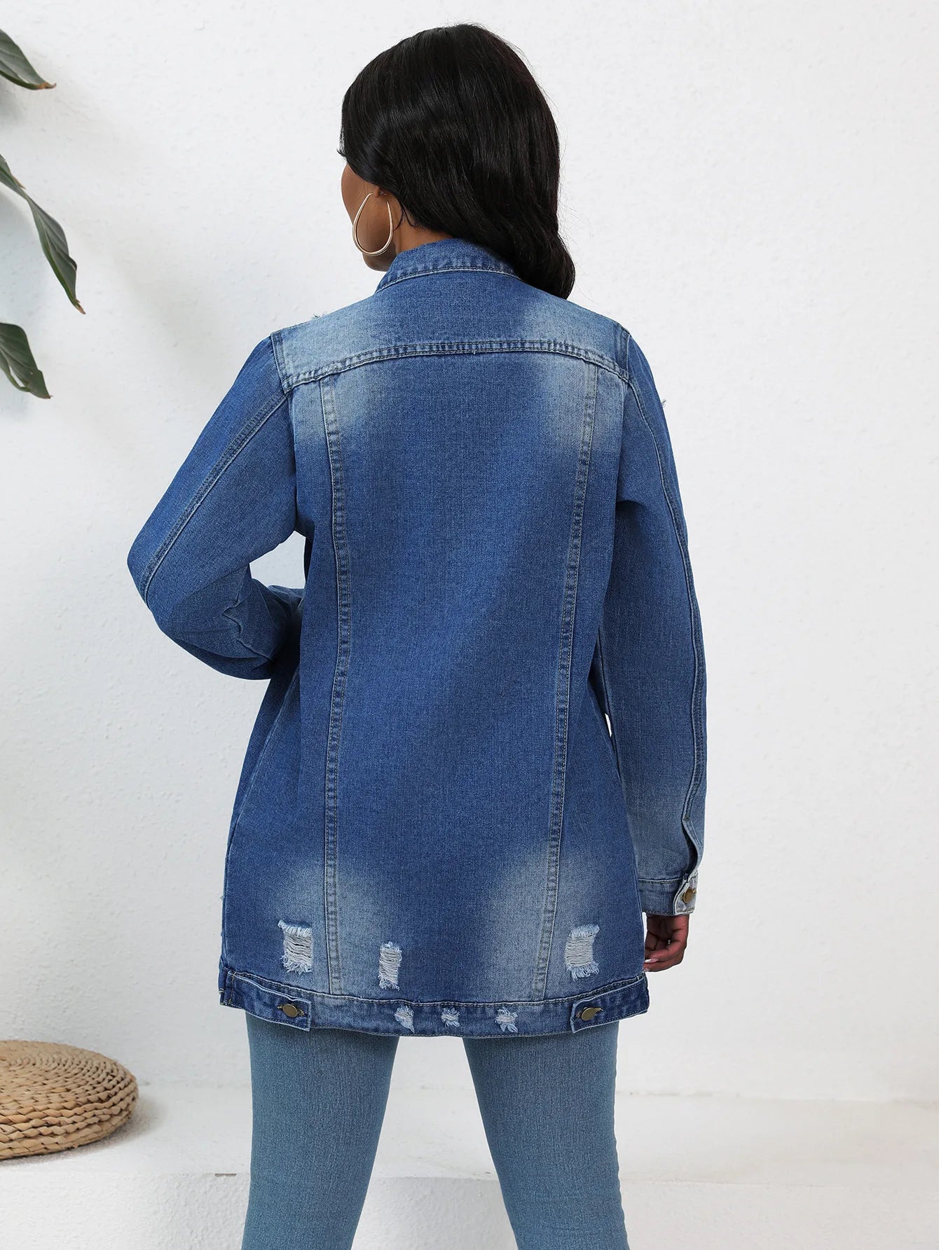 Women’s Mid-Length Denim Coat – Y2K Streetwear Style