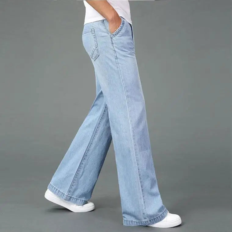 Men’s 90s Vintage Flare Jeans – Distressed Wash Loose Fit Streetwear Denim Pants