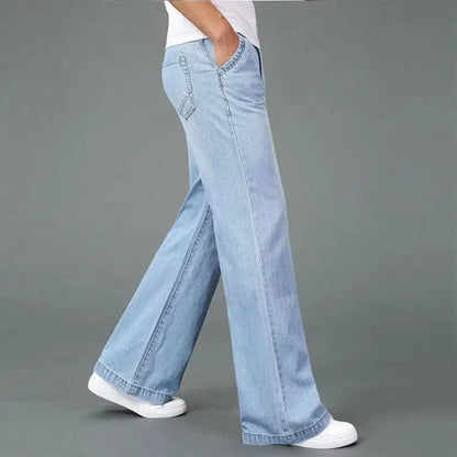 Men’s 90s Vintage Flare Jeans – Distressed Wash Loose Fit Streetwear Denim Pants