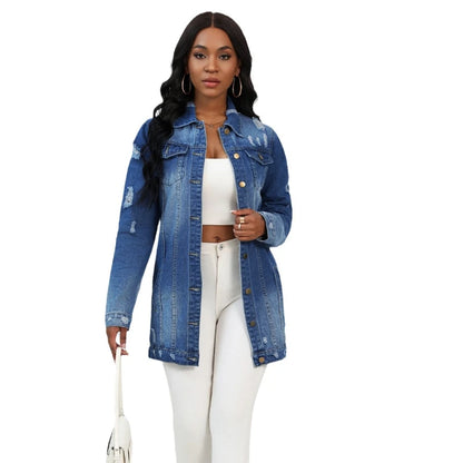 Women’s Mid-Length Denim Coat – Y2K Streetwear Style