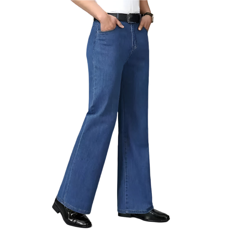 Men’s 90s Vintage Flare Jeans – Distressed Wash Loose Fit Streetwear Denim Pants