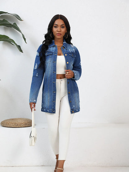 Women’s Mid-Length Denim Coat – Y2K Streetwear Style