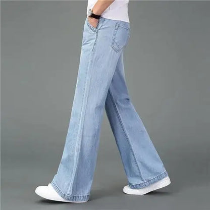 Men’s 90s Vintage Flare Jeans – Distressed Wash Loose Fit Streetwear Denim Pants
