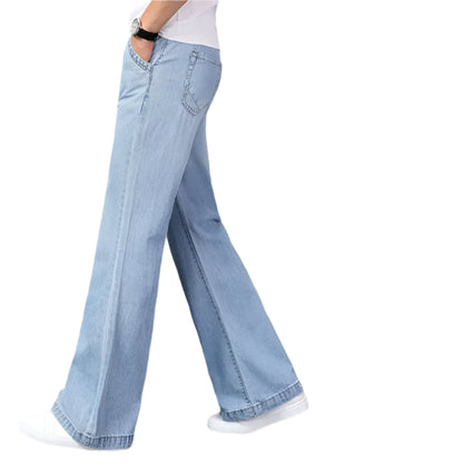 Men’s 90s Vintage Flare Jeans – Distressed Wash Loose Fit Streetwear Denim Pants