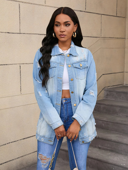 Women’s Mid-Length Denim Coat – Y2K Streetwear Style