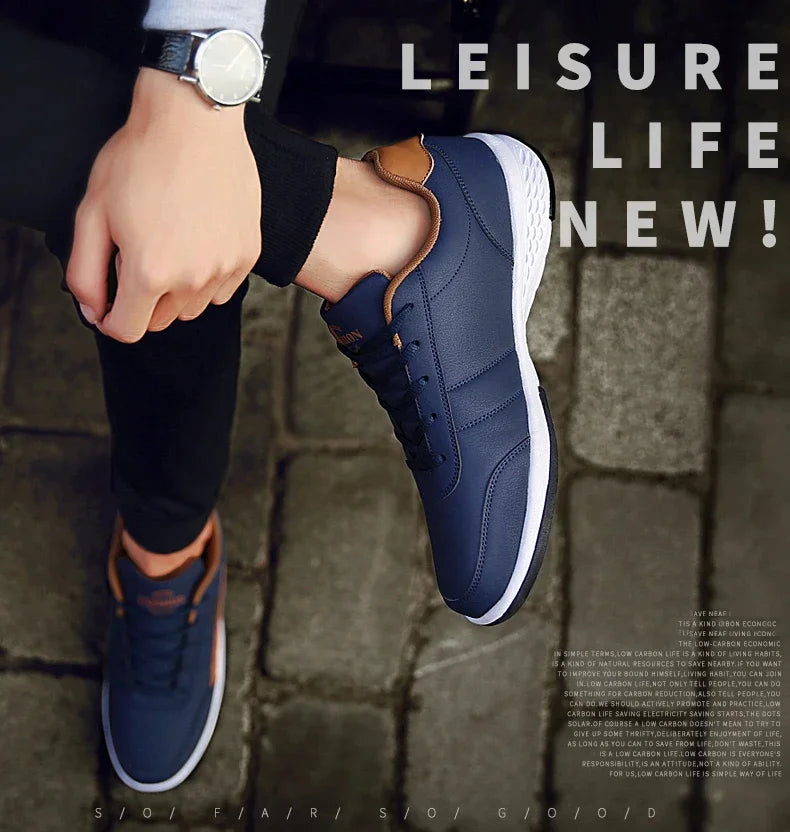 Men’s Waterproof Leather Sneakers – Height Boost & All-Day Comfort