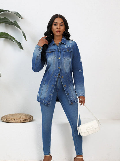 Women’s Mid-Length Denim Coat – Y2K Streetwear Style