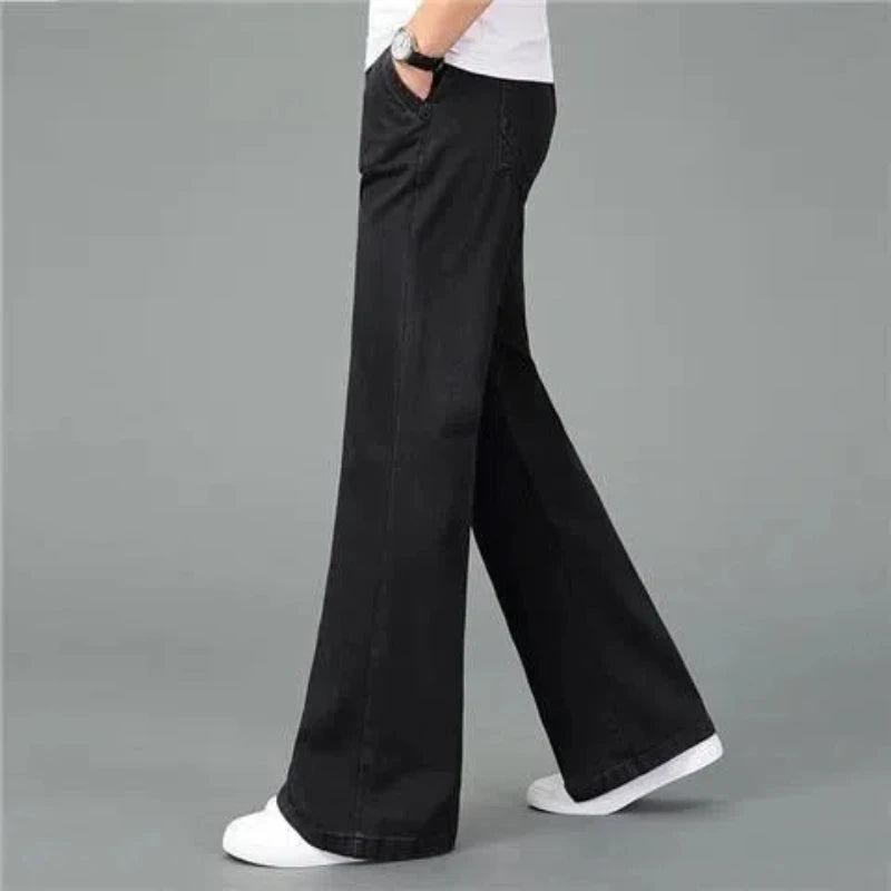 Men’s 90s Vintage Flare Jeans – Distressed Wash Loose Fit Streetwear Denim Pants